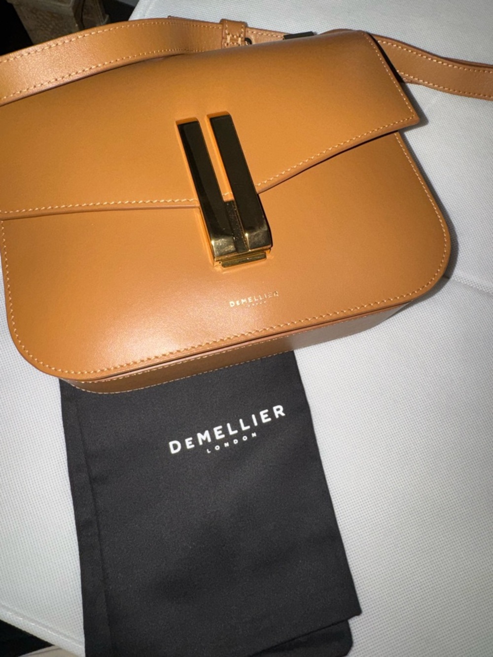 DeMellier Vancouver Tan Toffee Leather Shoulder Bag with Gold Hardware